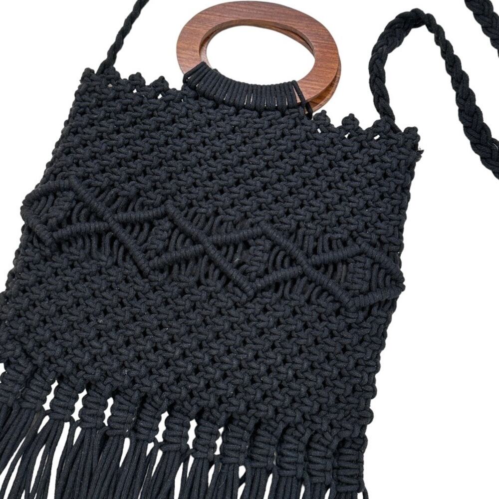 Danielle Nicole Crochet Macrame Hobo Bag Black Bo… - image 3